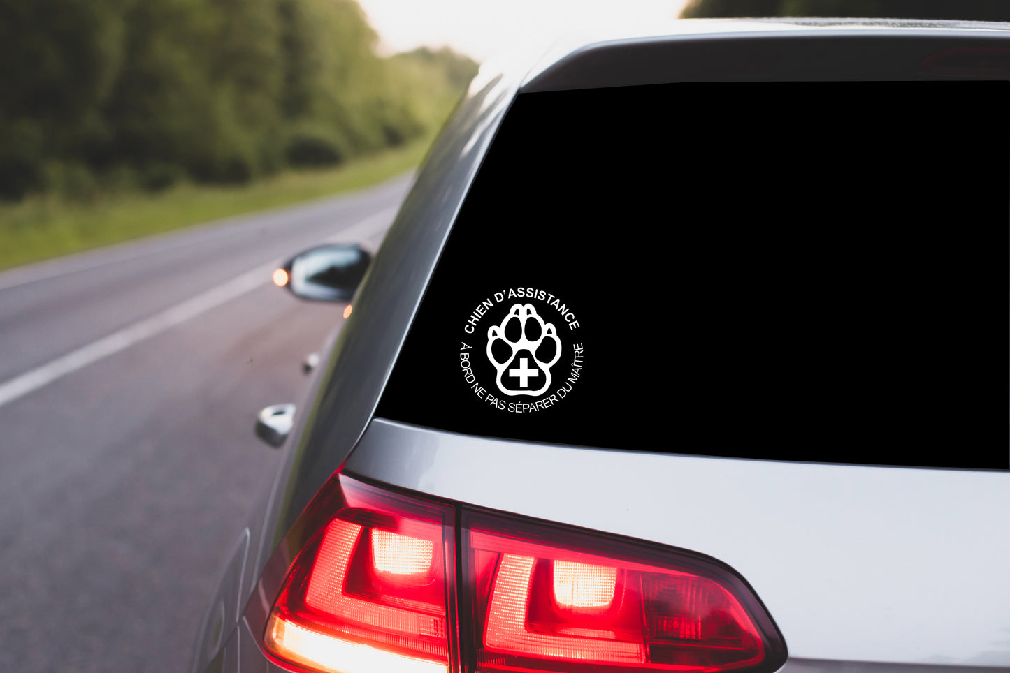 Autocollant Vinyle " Chien d'assistance à Bord "  4” x 4”