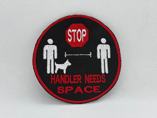 Round Service Dog Patch – “STOP: Handler Needs Space” (3.5” Velcro Backed, Made in Canada)