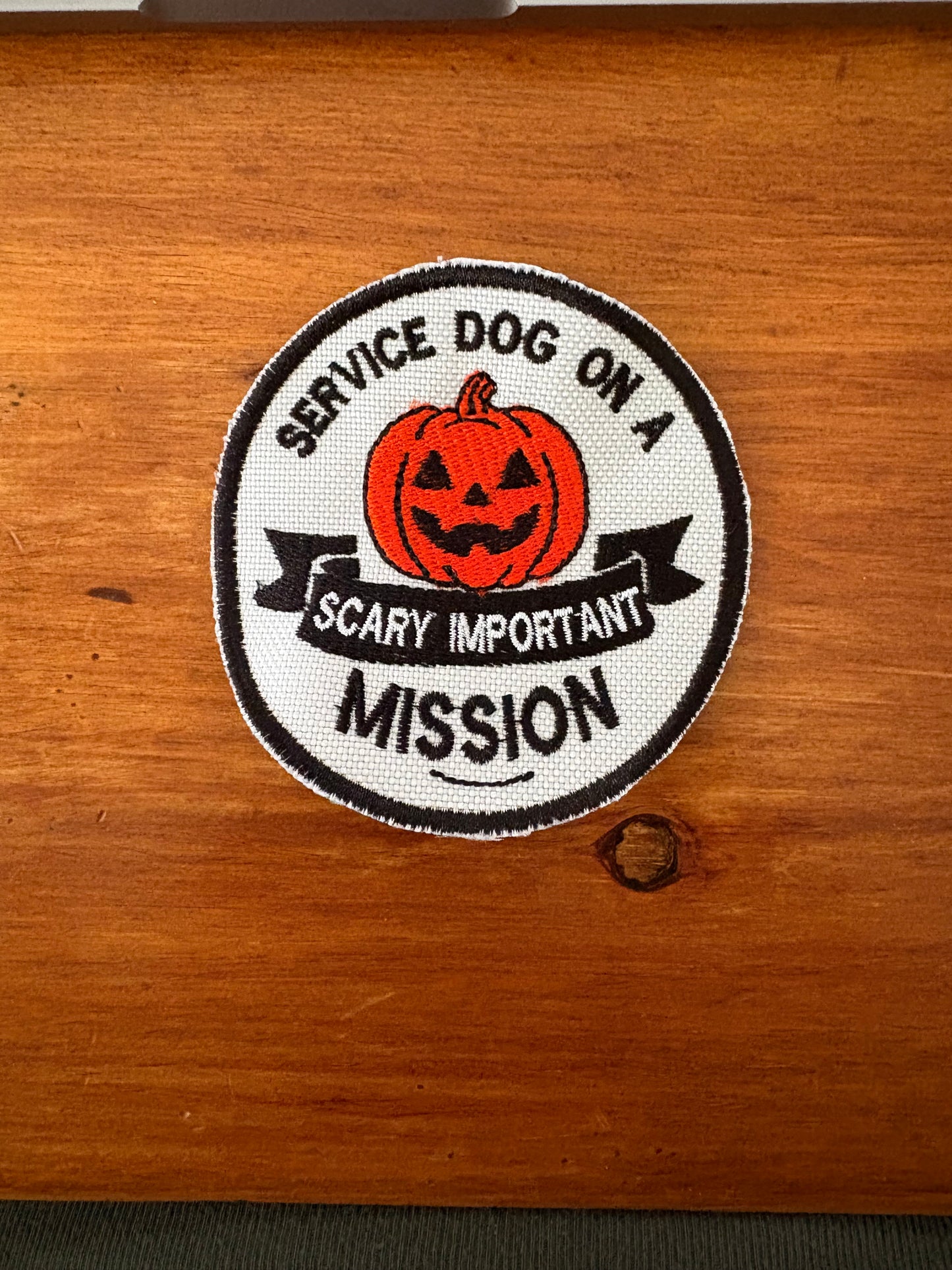 “Service Dog on a Scary Important Mission” Patch – Halloween Edition (3.5” Round)