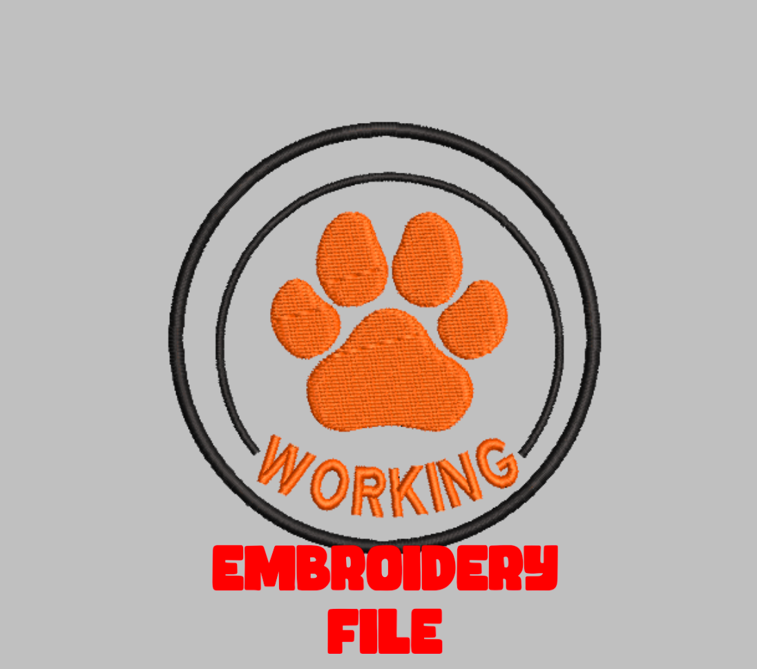 "WORKING" round patch Embroidery file (Digital Only)