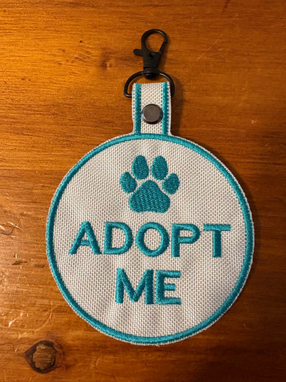 "Adopt Me" Snap Tab Embroidery File | ITH Leash Tag for Rescue Dogs