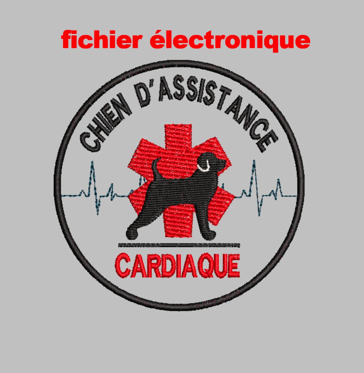 Fichier de Broderie "Chien d'Assistance Cardiaque" rond (Numérique uniquement)