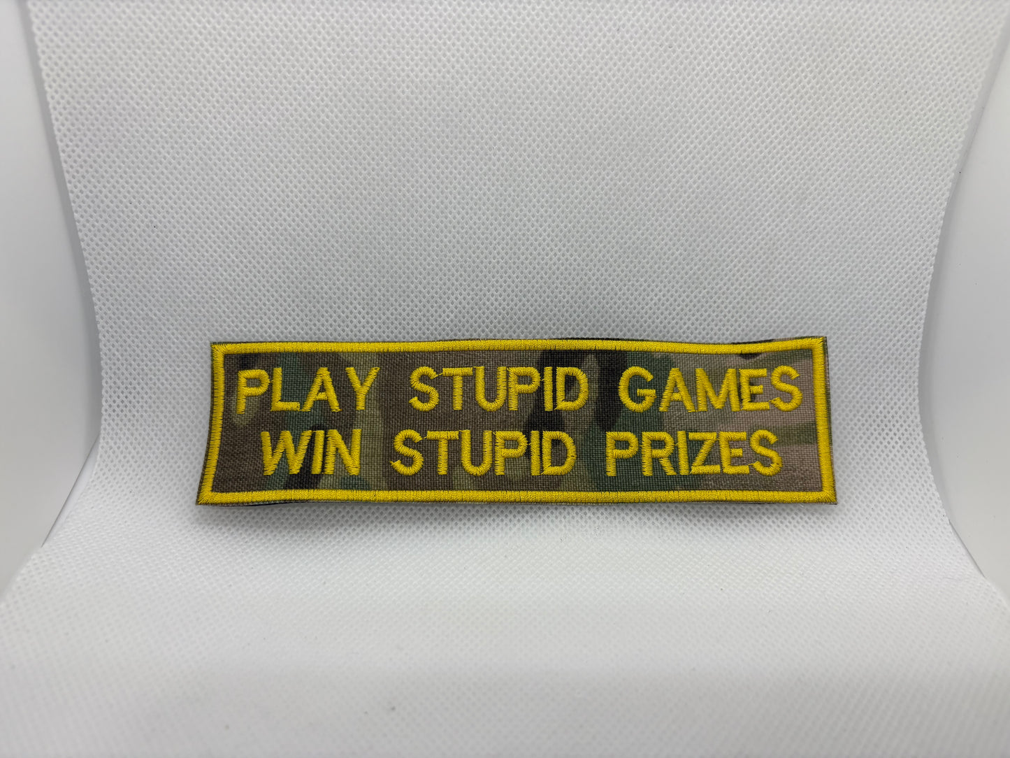 "Play Stupid Games Win Stupid Prizes" Premium Hook-Backed Dog Patches – Made in Canada