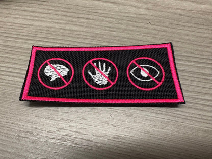Symbols for No Talk, No Touch, No eye Contact  Premium Hook-Backed Dog Patches – Made in Canada