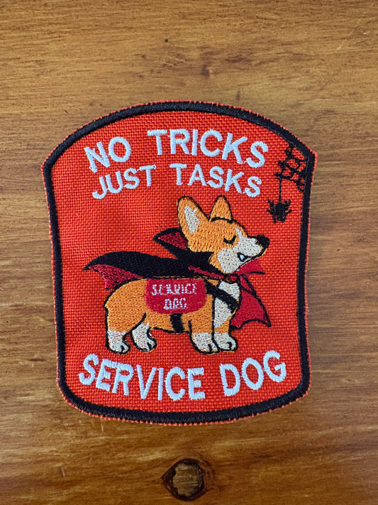“No Tricks, Just Tasks” Service Dog Patch – Halloween Edition (4” x 3.5”)