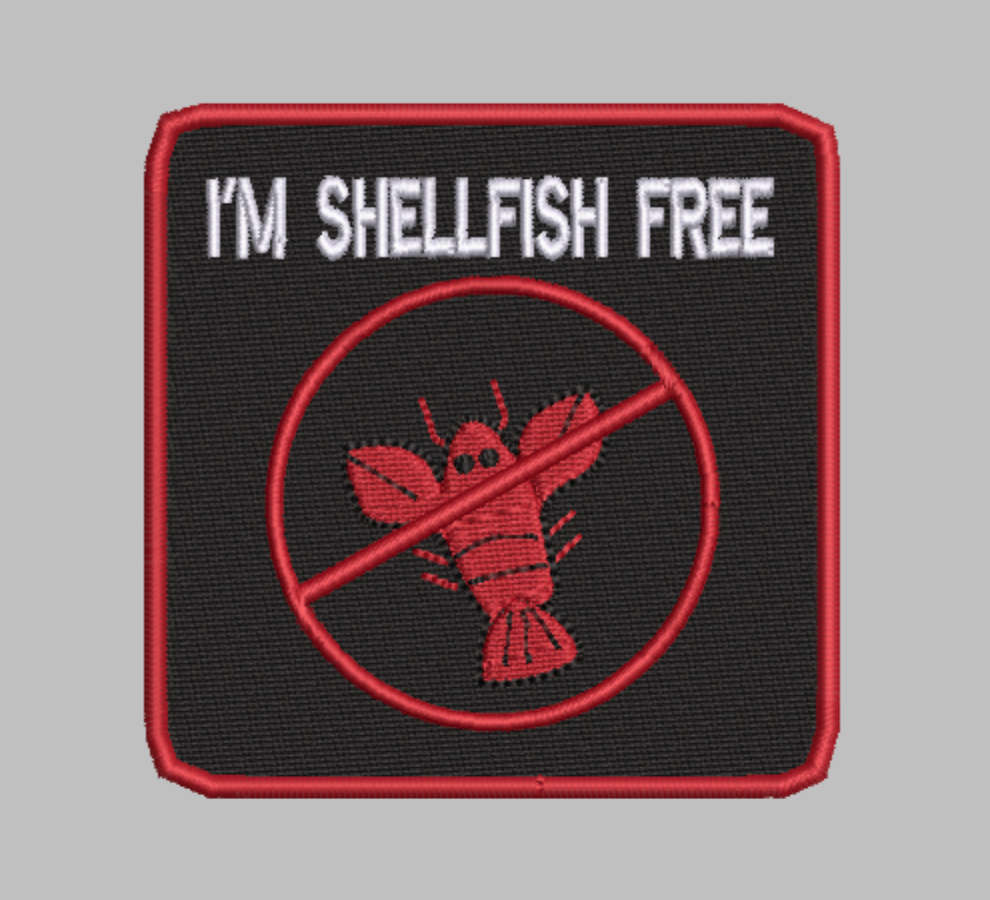 🦐 4-in-1 SHELLFISH ALLERGY ALERT Machine Embroidery ITH Bundle - 3.5" Patch Files