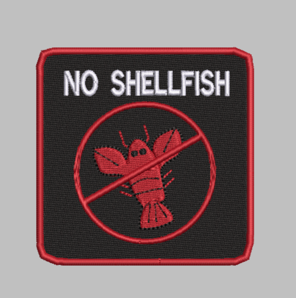 🦐 4-in-1 SHELLFISH ALLERGY ALERT Machine Embroidery ITH Bundle - 3.5" Patch Files