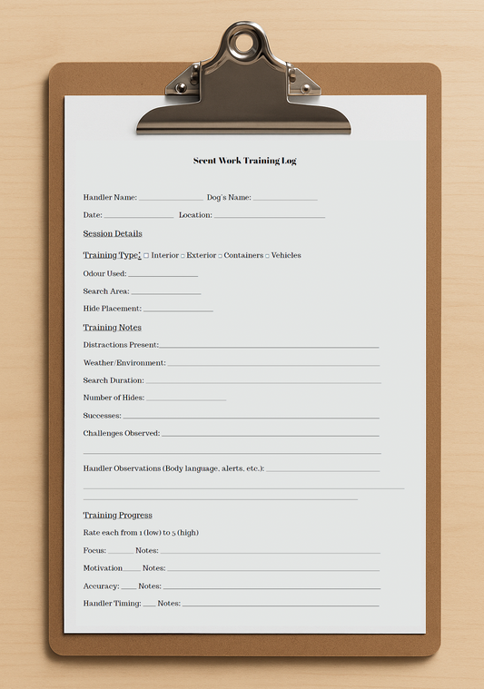Free Scent Work Training Log (Printable PDF)