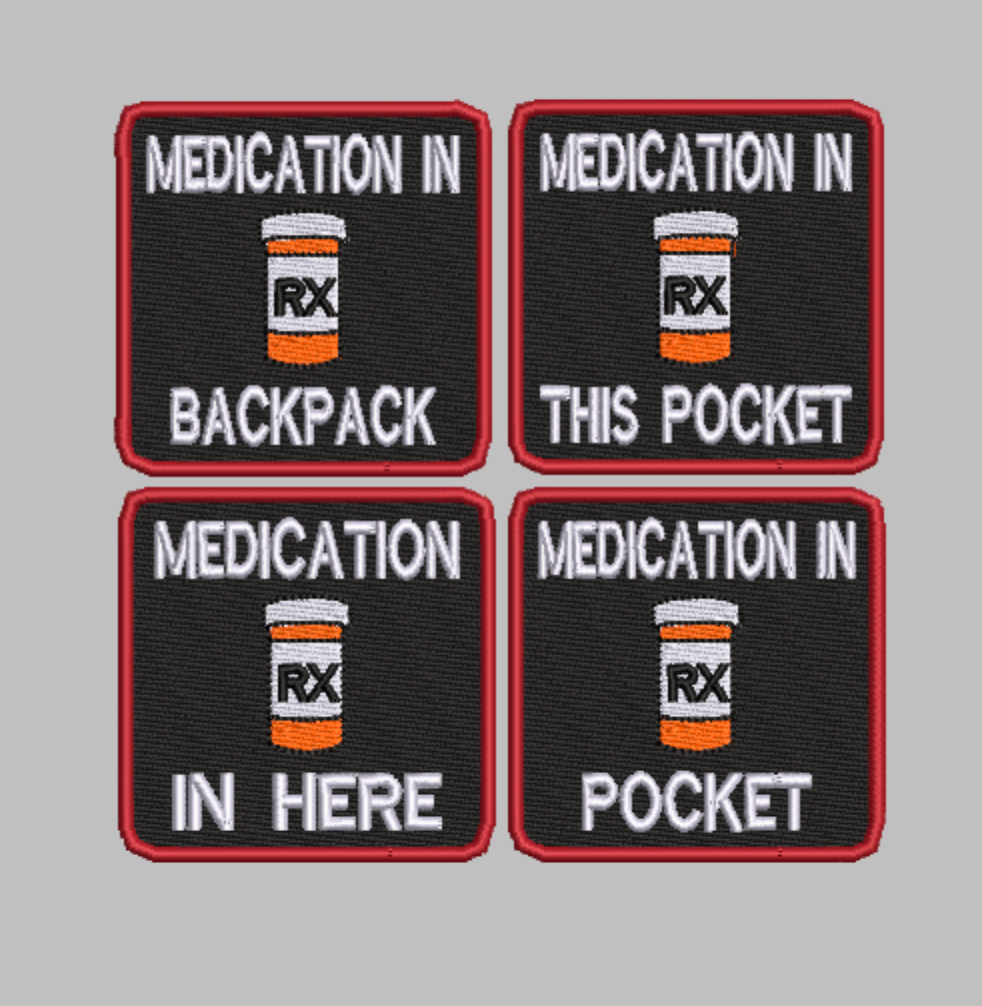 Medication Alert Embroidery Design Bundle (4 Patterns) DIGITAL DOWNLOAD