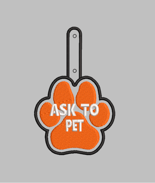 Ask to Pet snap tab embroidery file
