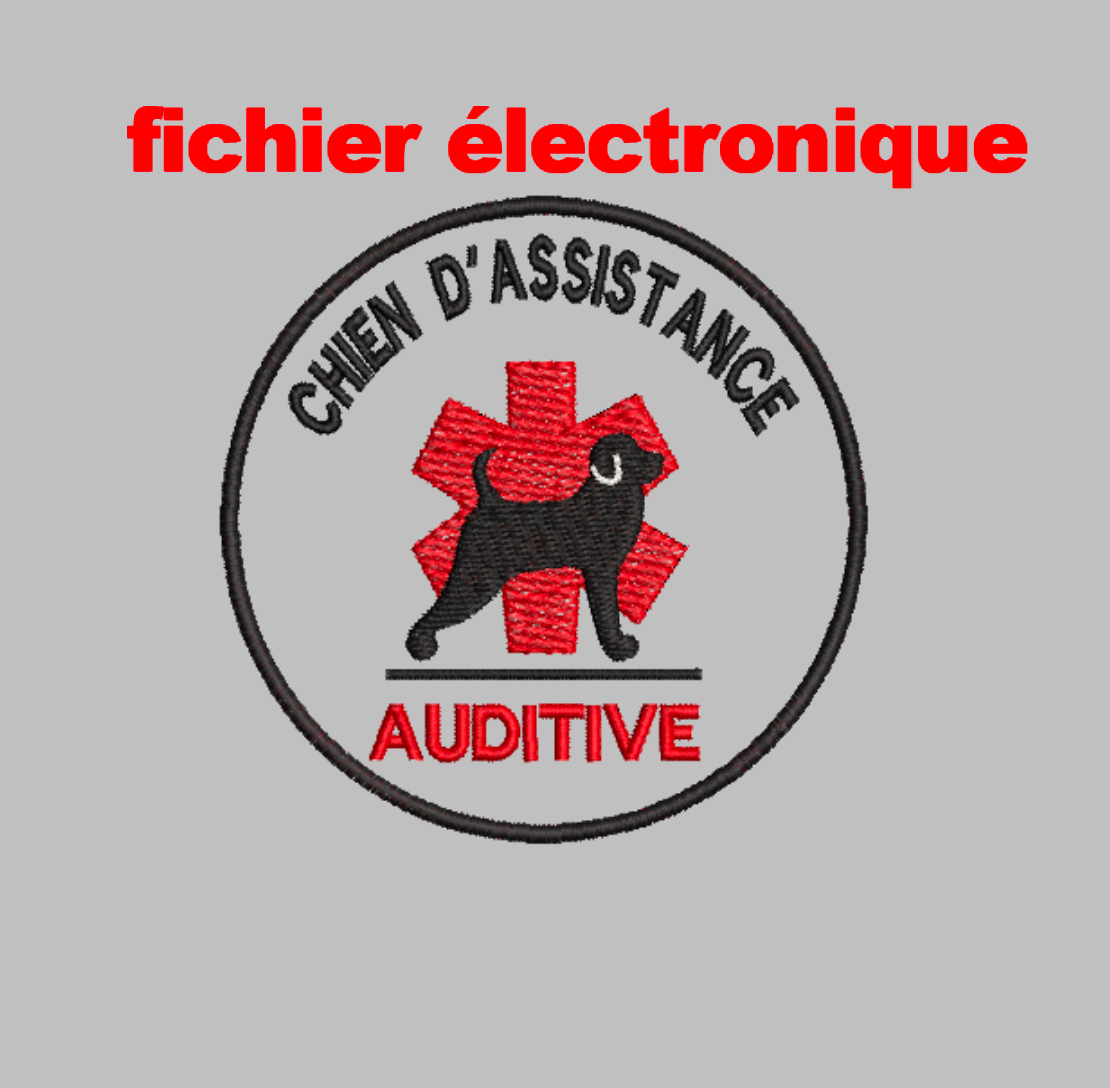 Fichier de Broderie "Chien d'Assistance Auditive" rond (Numérique uniquement)