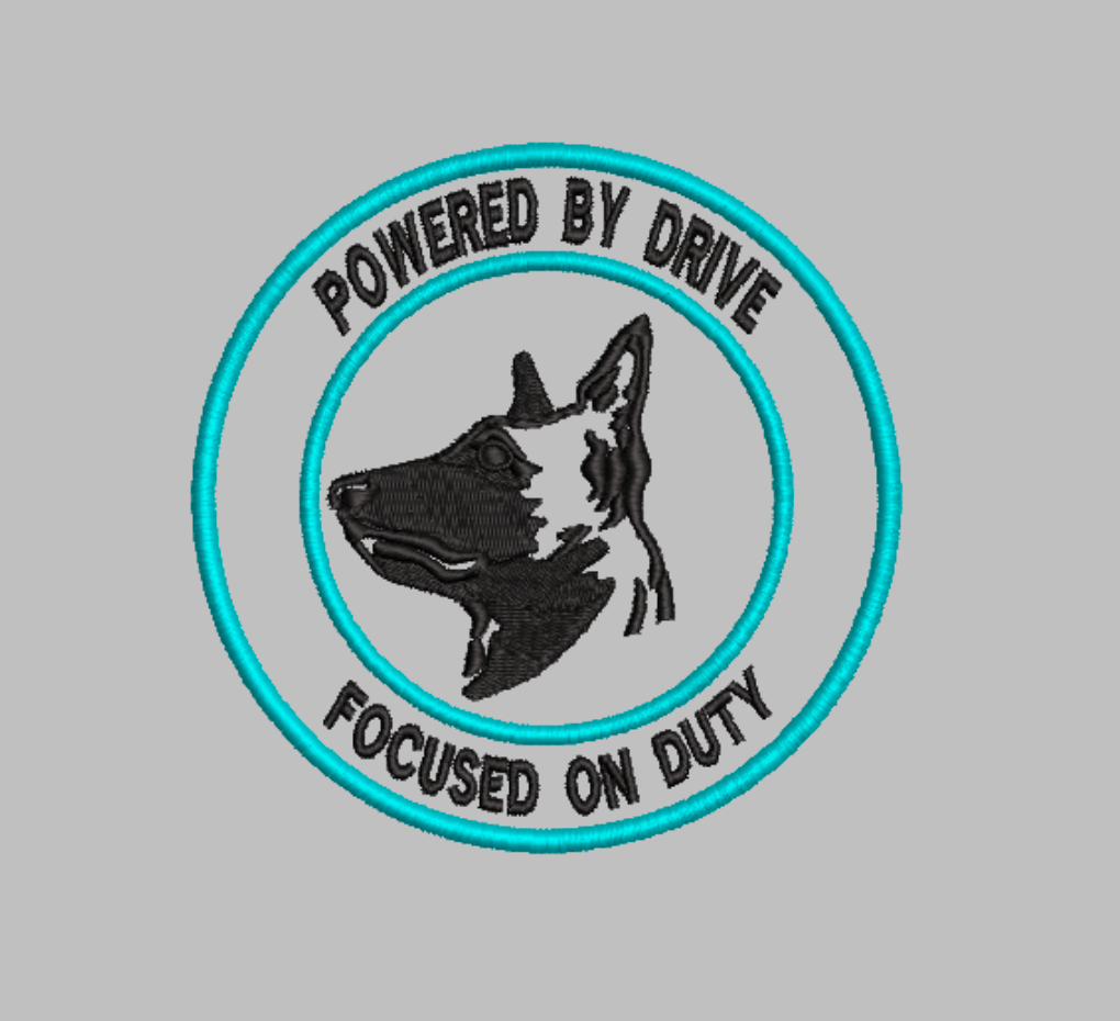 "Powered By Drive Focused On Duty"  patch Embroidery file (Digital Only)