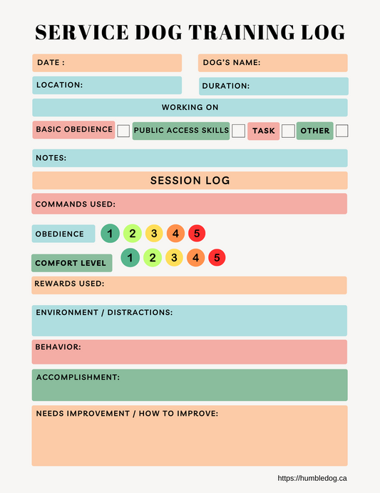 Free Service Dog Training Log (Printable PDF)