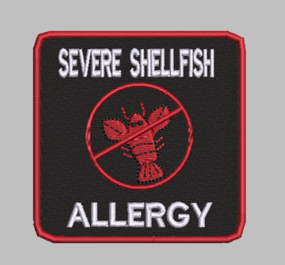 🦐 4-in-1 SHELLFISH ALLERGY ALERT Machine Embroidery ITH Bundle - 3.5" Patch Files