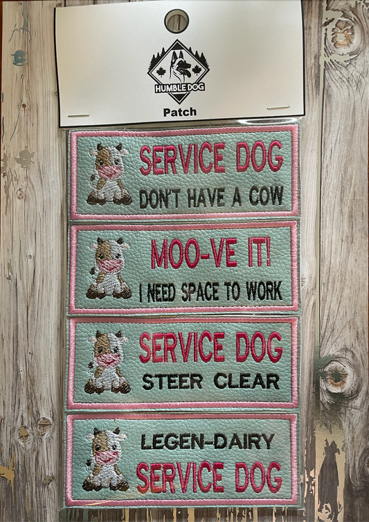 Lot de 4 patchs pour chien d'assistance sur le thème de la vache